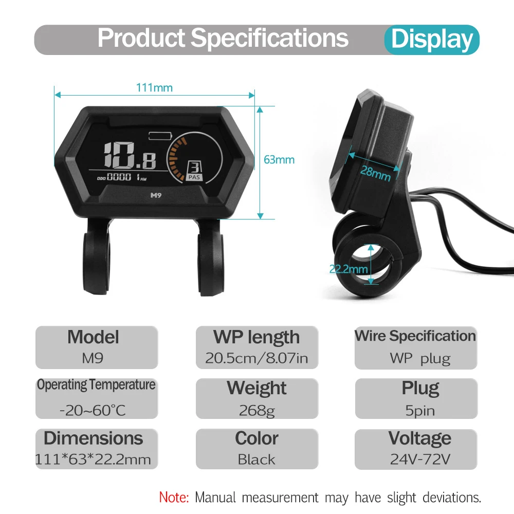 

M9 Electric Bicycle LCD Display 24V-72V Electric Scooter LCD Color Meter For Ebike LCD Speedometer Waterproof 5Pin