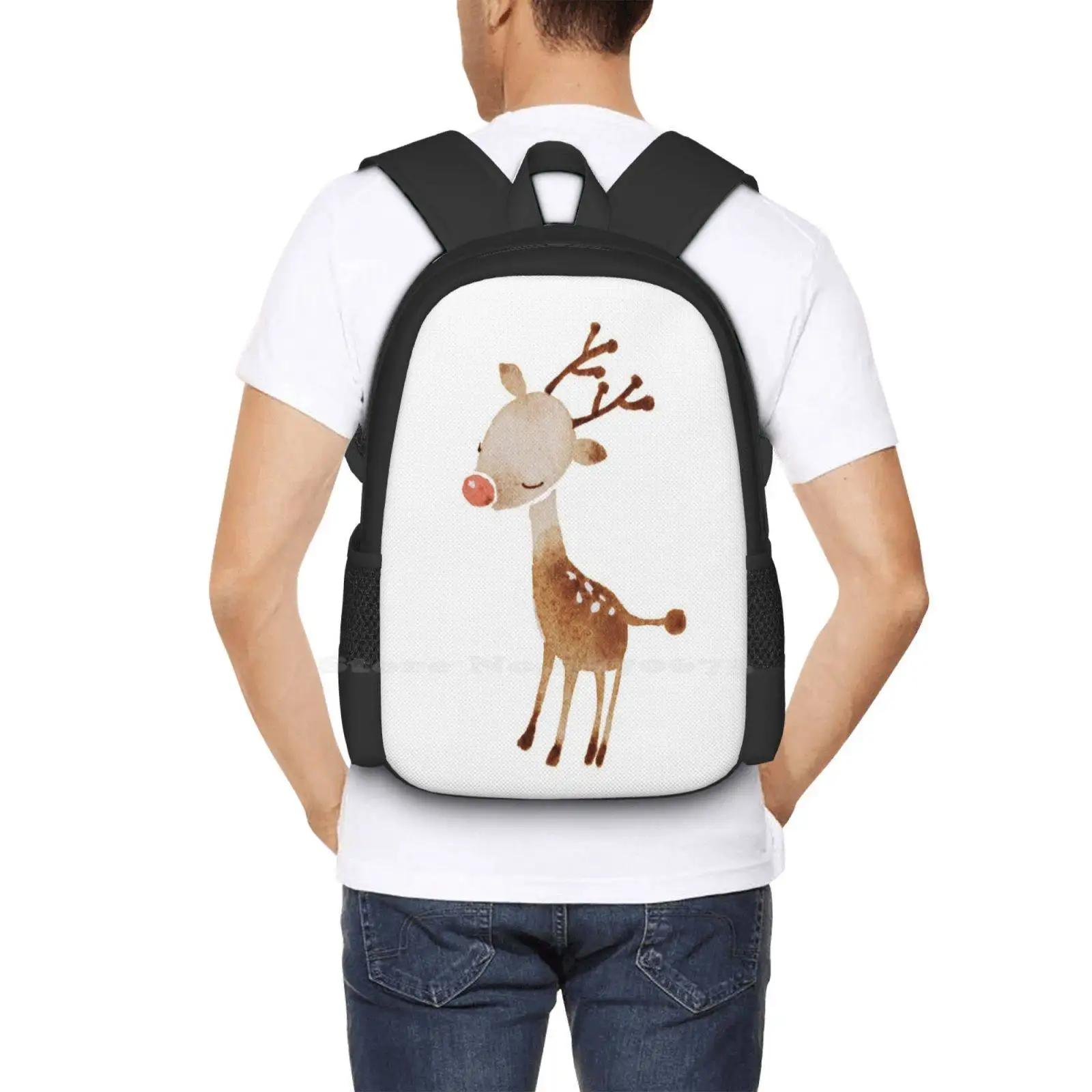 Rudolf The Reindeer 3D Print Design Backpack Student Bag Love Cute Animal Reindeer Christmas Happy Rudolph Rudolf