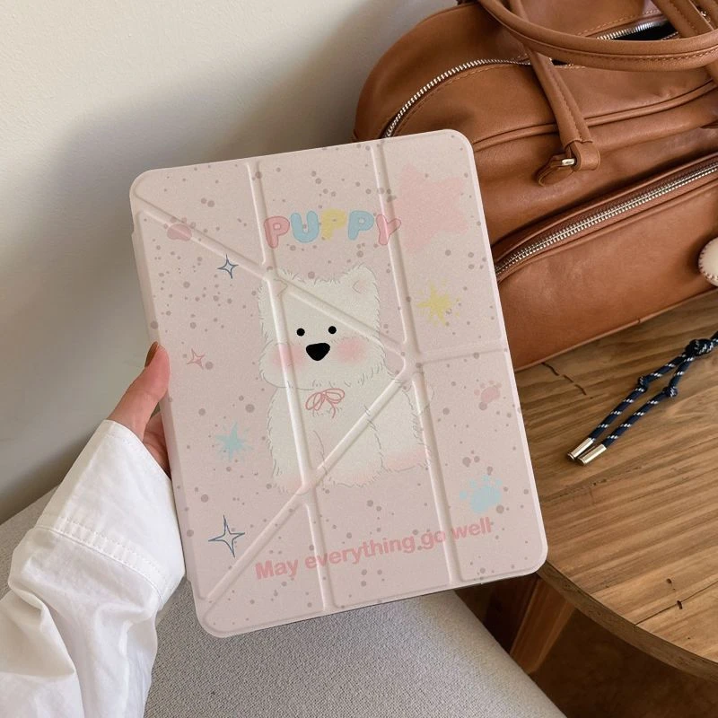 Cute Pink puppy Tablet Case For iPad Pro 11 12.9 13 A16 M2 M4 M3 M5 Shell 8.3 9.7 10.2 5/6/7/8/9/10/11th Mini Air 3 4 5 6 Cover