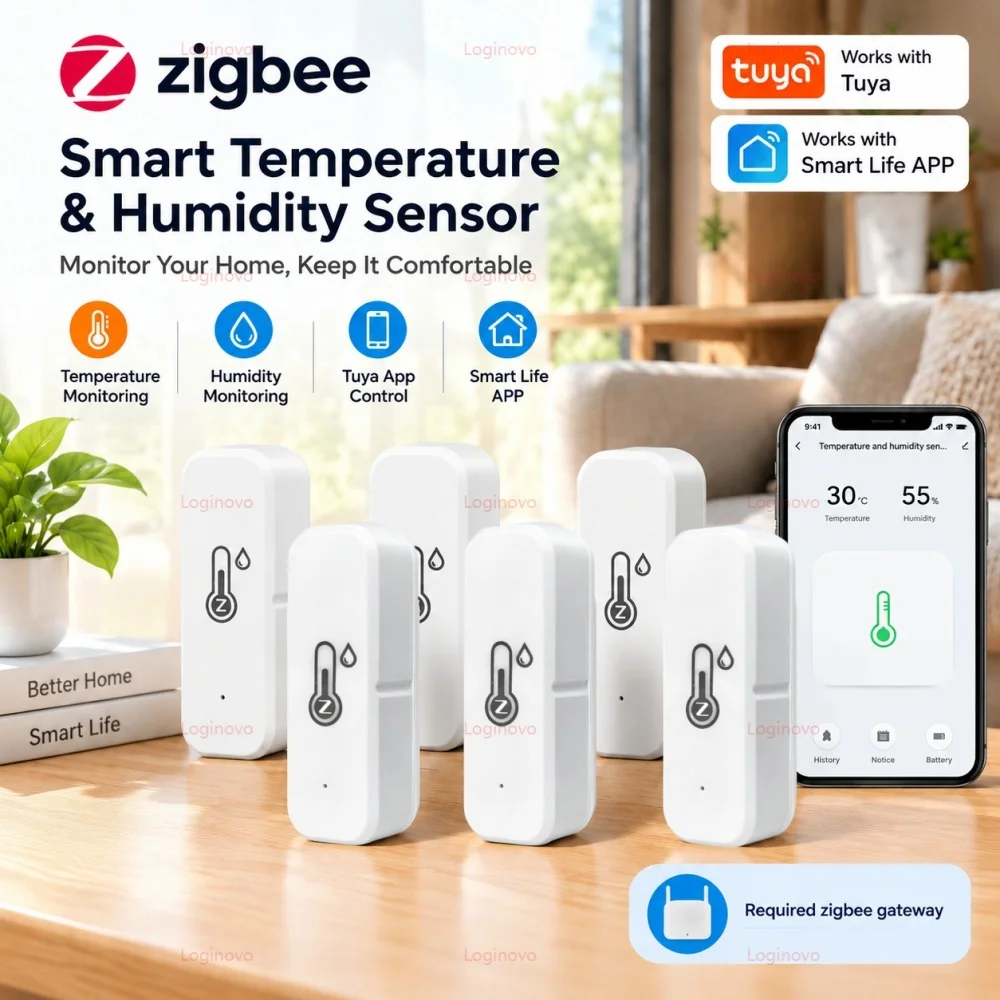 Tuya Zigbee Temperature Humidity Sensor APP Remote Control Battery Powered Thermometer Voice Control For Alexa Google Yandex