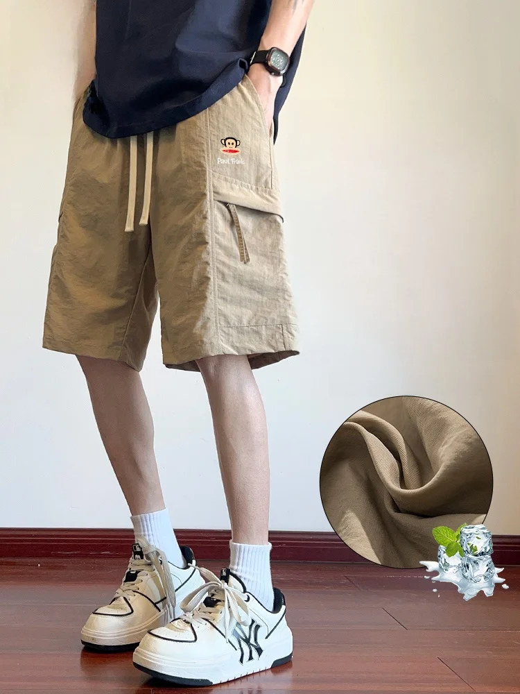 

PaulFrank American Style Workwear Shorts Men's Summer Ice Silk Thin Loose Casual Five-Quarter Mid-Pants Breathable Straight Leg