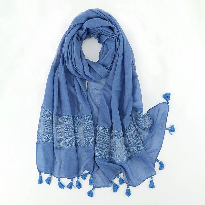 2024 New Fashion Luxury Ladies Women Scarf Female Long Lace Shawl Tassel Four Seasons Versatile Floral Muslim Hijab