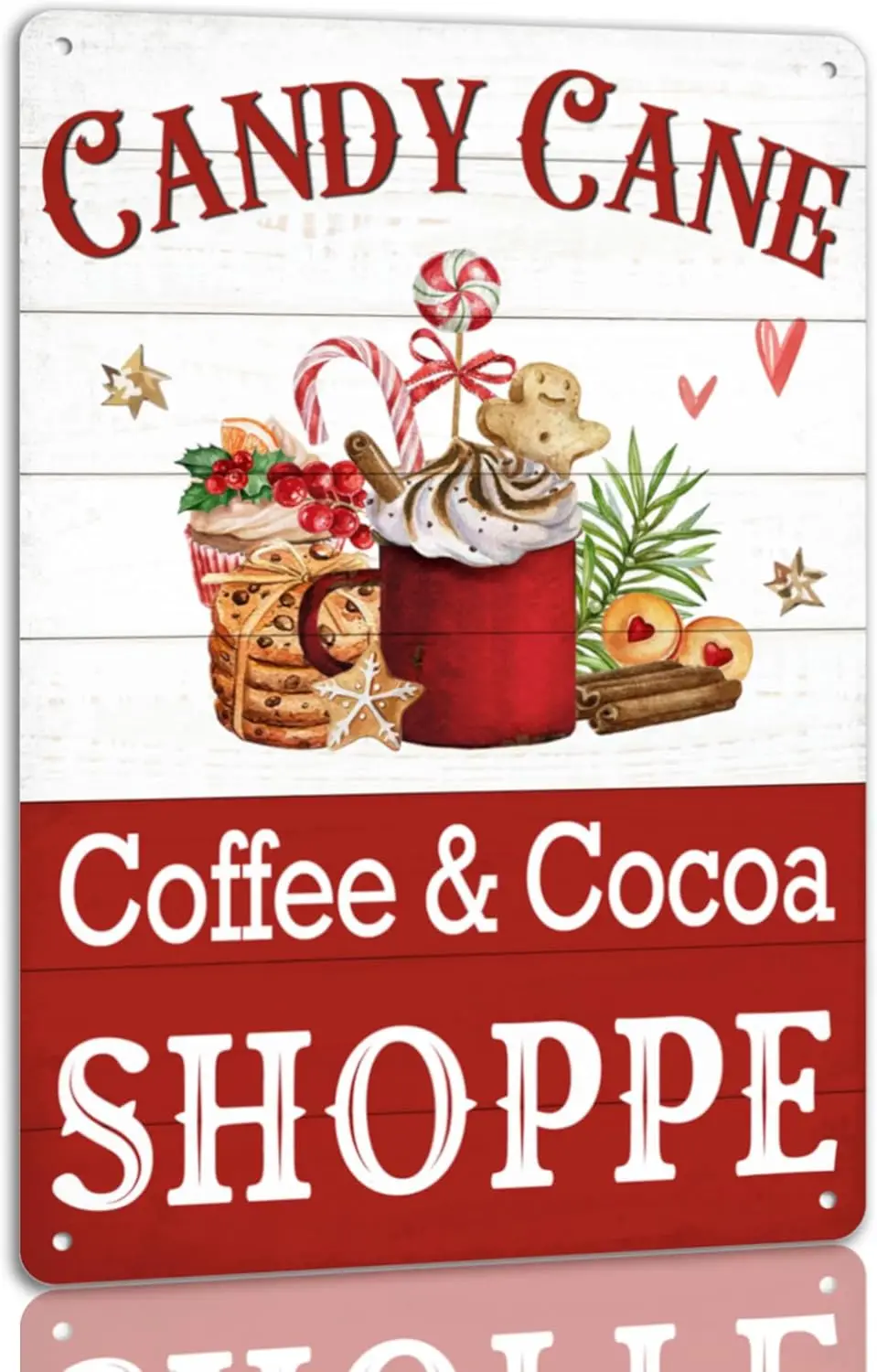 Candy Cane Coffee and Cocoa Shoppe Tin Sign Vintage Christmas Metal Signs Funny Christmas Wall Art Decor For Home Cafe Bar 8x12