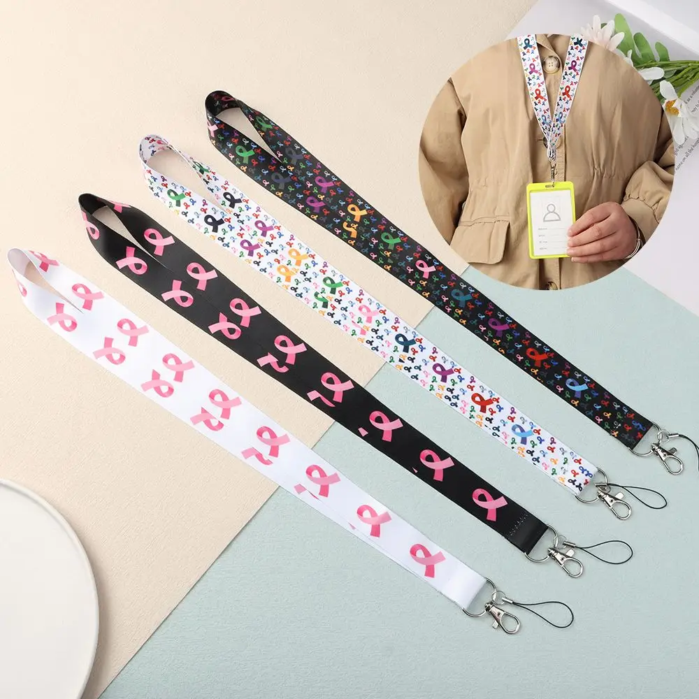 Breast Cancer Ribbon Neck Strap NHS Lanyard Badge Holder Mobile Phone Strap Hang Rope