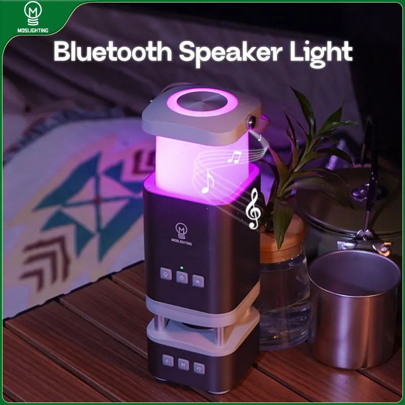 

MOSLIGHTING Telescopic Camping Light Rechargeable Multifunctional Bluetooth Speaker Hanging Lamp Dimming Night Atmosphere Light