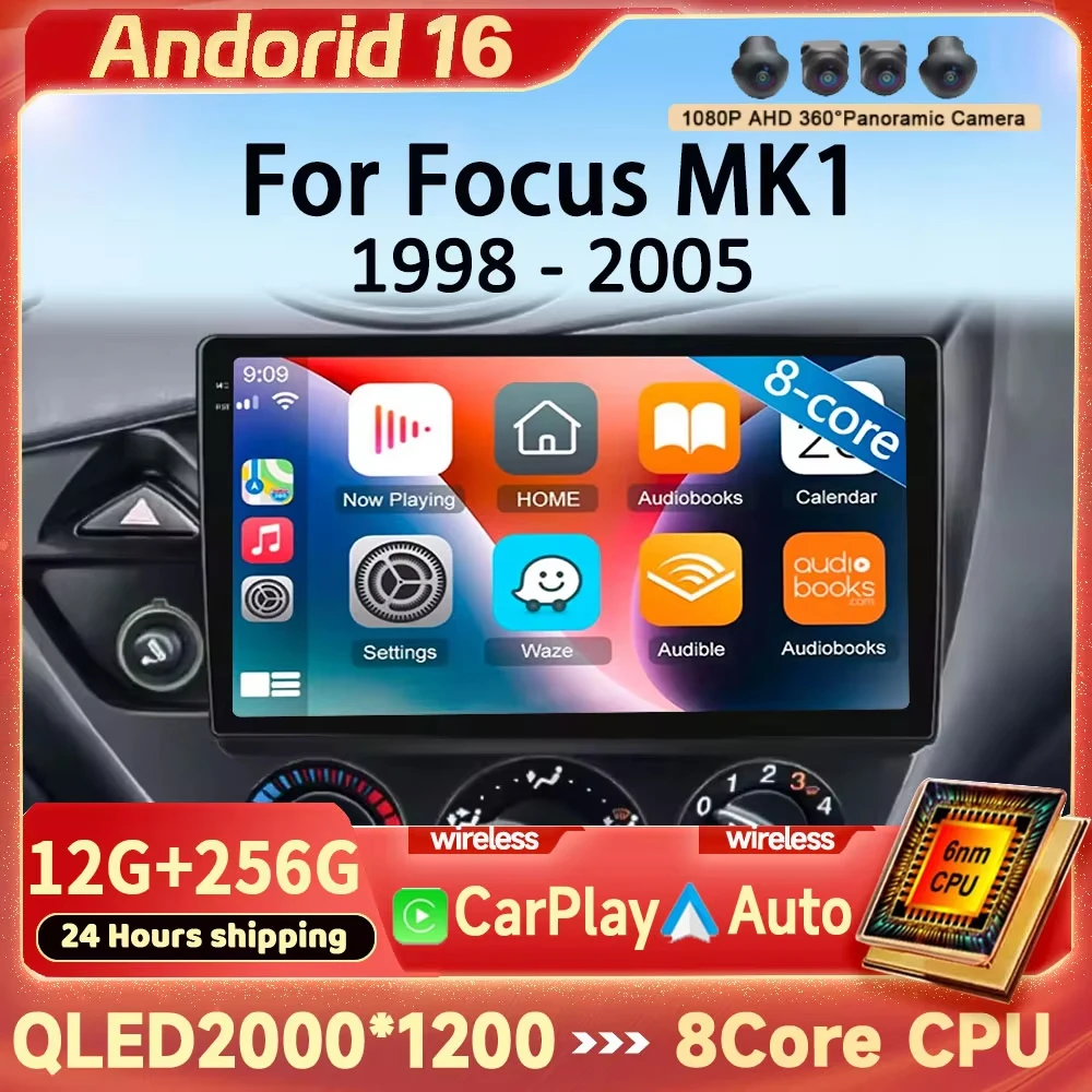 Wireless CarPlay Auto Android 16 Radio for Ford Fiesta 1995-2001 Focus MK1 1998-2005 GPS 2din autoradio Video Player