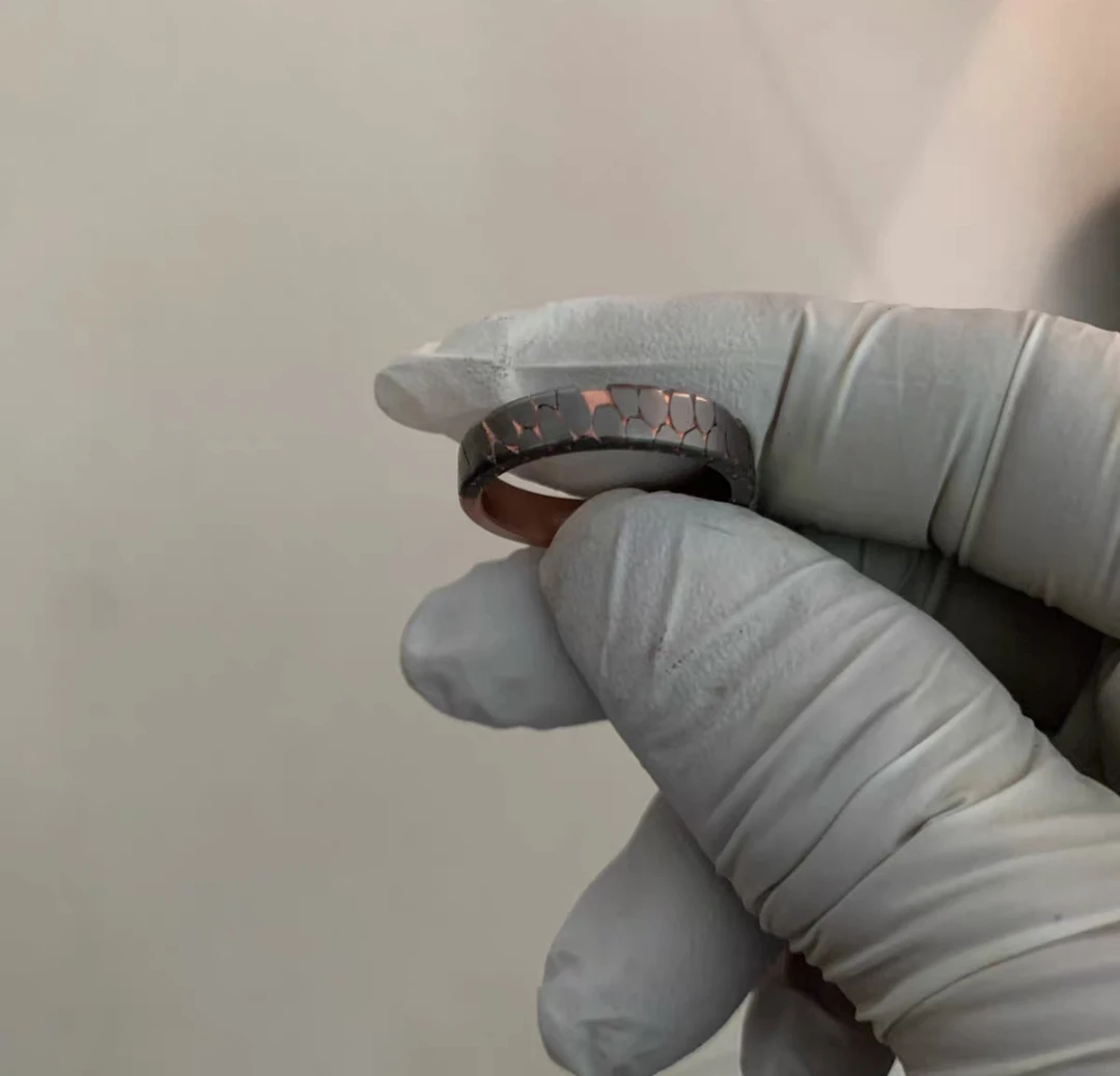 Custom Made Etched Superconductor Ring Men's Ring Titanium-Niobium And Copper Band
