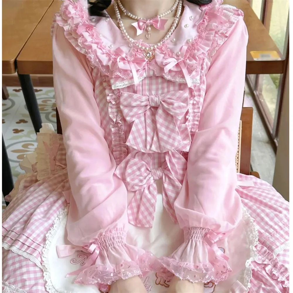 Long Sleeve Autumn Japanese Style Lolita Shirt Blouse Cute Doll Collar Bow Sweet Fairy Princess Tops Cute Casual Shirts Blusas