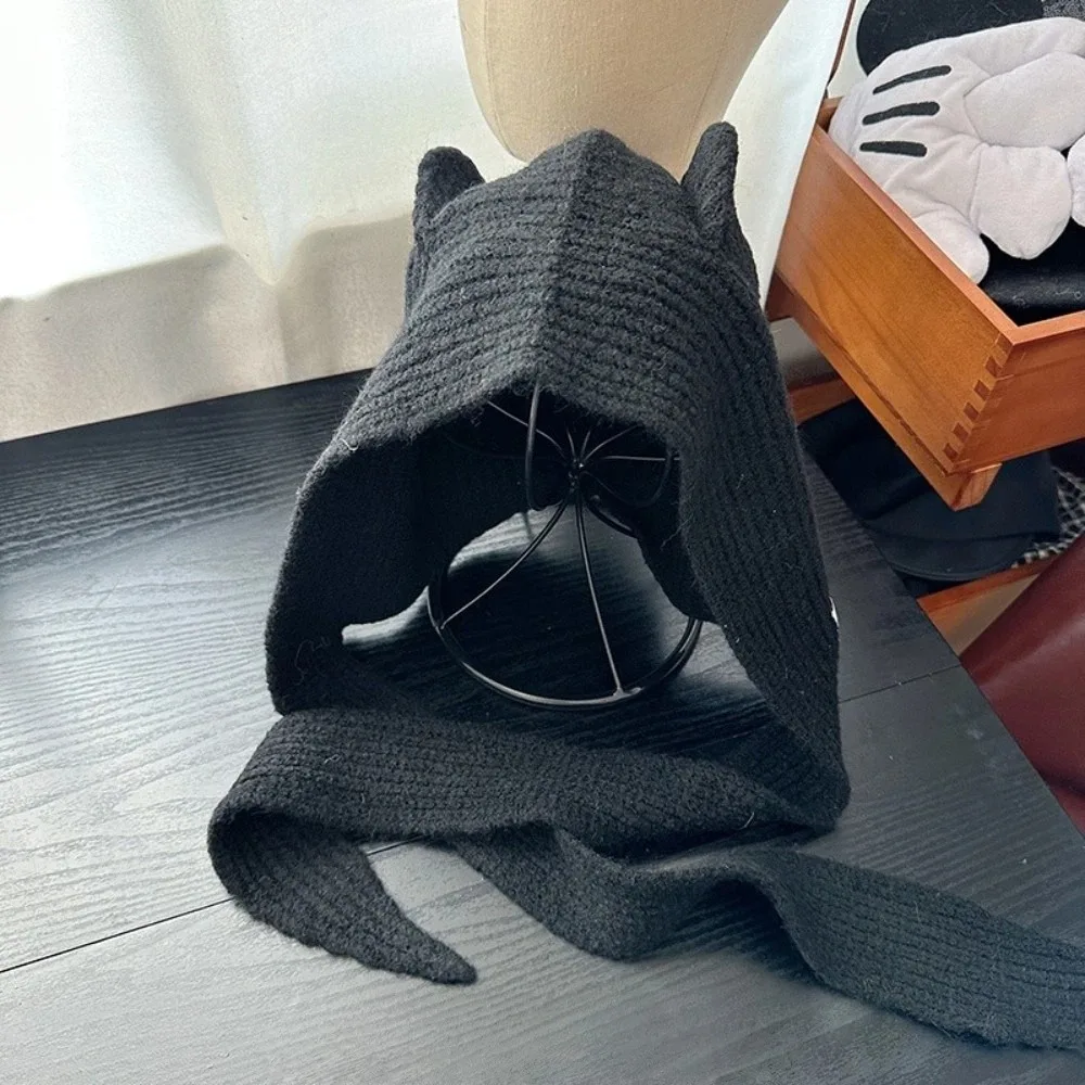 

Cute Korean Style Scarf Hat Integrated Knitted Bomber Hat Warm Niche Ear Protection Cap Women Autumn Winter