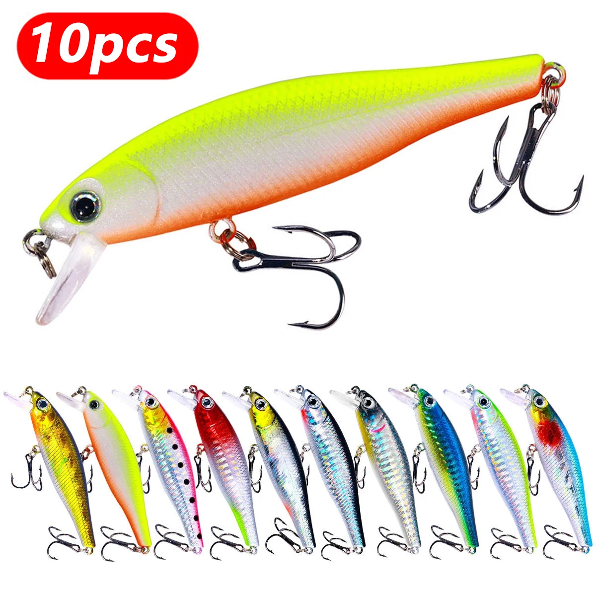 

10 шт., реалистичная рыболовная приманка для гольяна, воблер, жесткая приманка, воблер, джеркбейт, троллинговый окунь, щука, ловля карпа