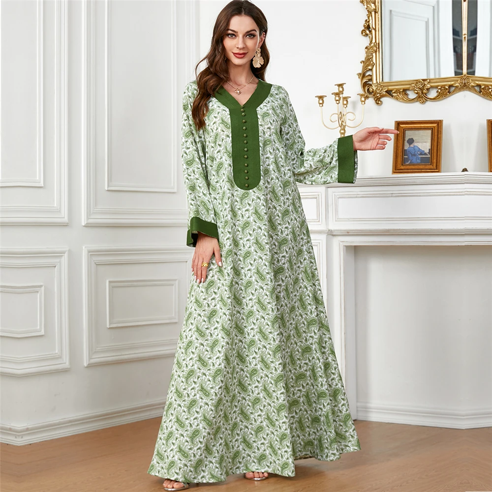 

Floral Abaya for Women Printed Ramadan Muslim Long Dresses Moroccan Kaftan Gulf Jalabiya Islam Dubai Turkish Modest Dress Caftan