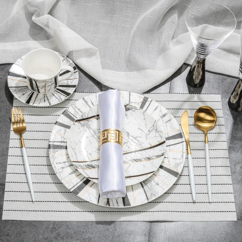 المطبخ الحديثة الجدول مجموعة أدوات المائدة كاملة العظام الصين مطعم مجموعة أدوات المائدة الكاملة الفاخرة الأسود أطباق فاجيلا عشاء تخدم #3