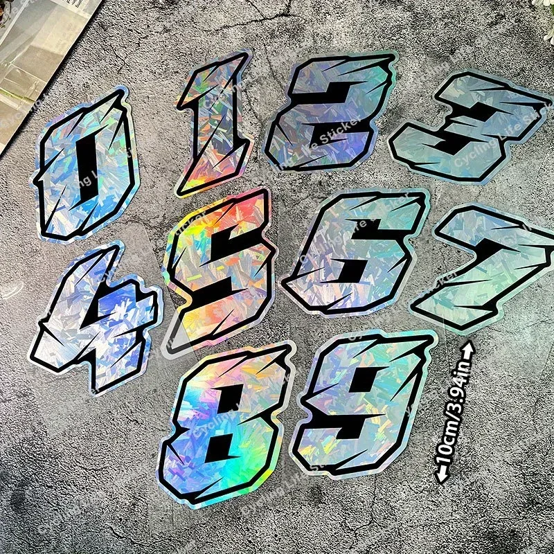1pc número holográfico auto moto adesivo, decalque de design de dígitos esportivos para carro motocicleta, acessório de personalização exterior