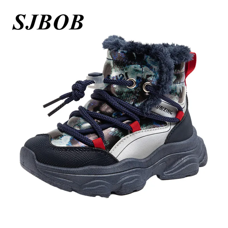 

New Blue Children Trekking Boots High Top Plush Boy's Hiking Shoes Non-Slip Outdoor Snow Boots For Boy Sneakers Meisjes Schoenen