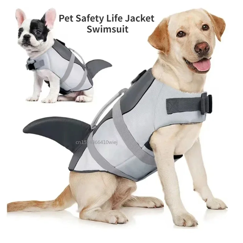 Shark Dog Life Jacket Enhanced Buoyancy Small Dogs Swimming Clothes Safety Vest with Handle for Medium Large Dogs Surfing