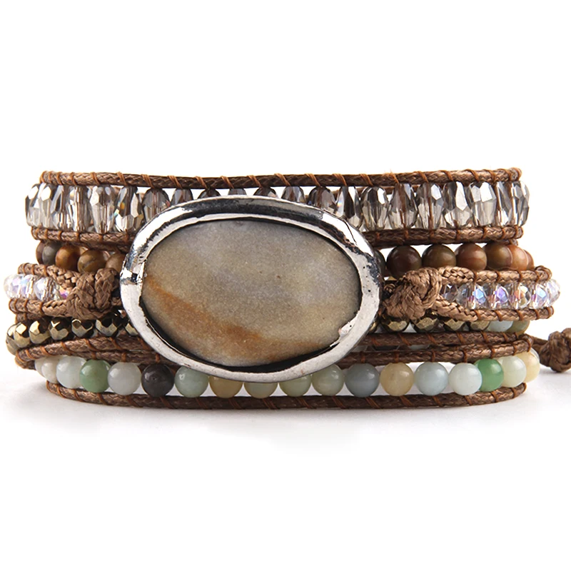 RH Fashion Bohemian Jewelry Bracelet Mixed Natural Stones Beads and Charm Wrap Handma Bracelets For Women Festival Gift
