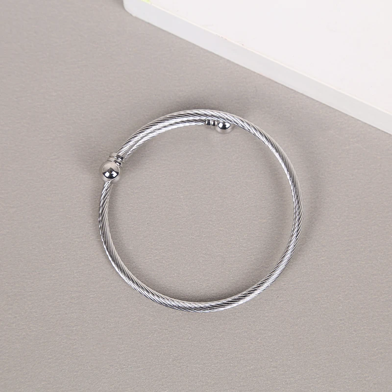 High Quality Waterproof Metal Non Fading Jewelry Women\'S Gift Stainless Steel Double Ball Head Threaded Circles Open Bracelets