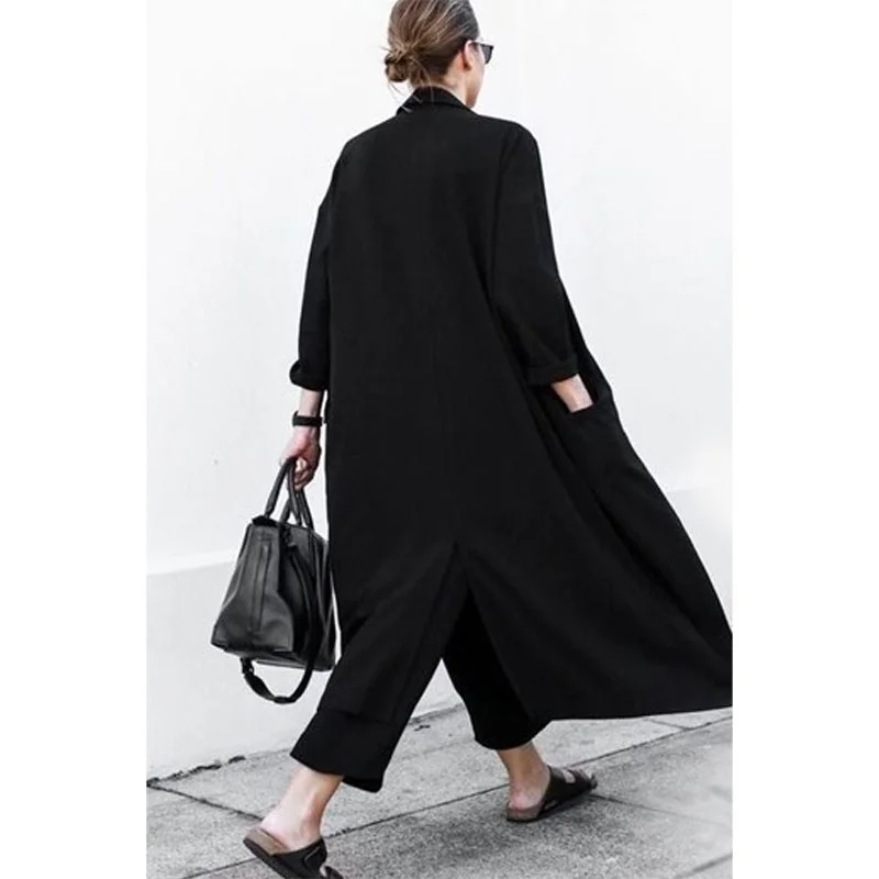 

SuperAen 2024 Spring Autumn New Oversize Suit Collar Thin Coat with Split Long Sunscreen Windbreaker Trench Coat