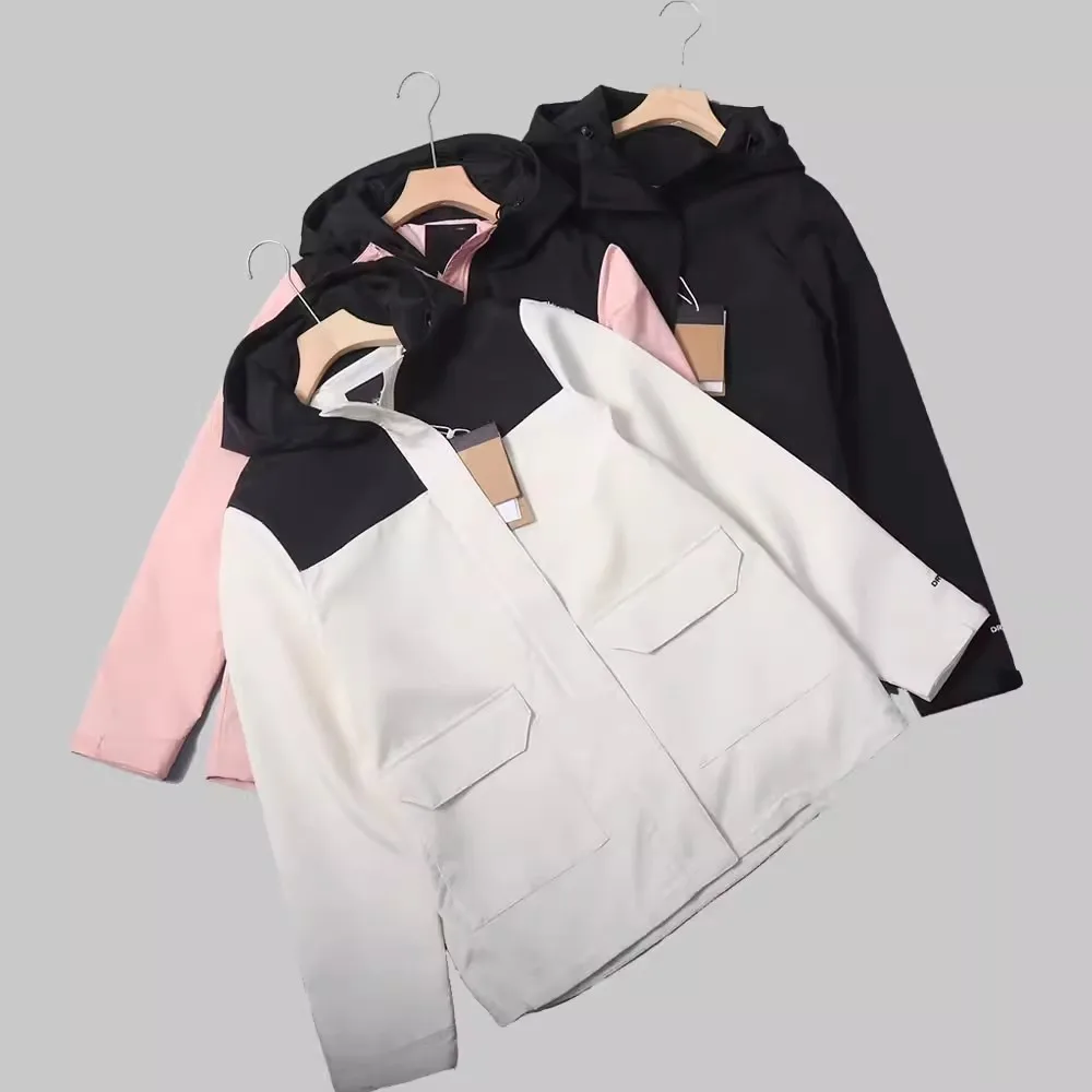 Wiosenna Nowa Damska Kurtka Komuterowa z Kapturem, Wiatroodporna, Wodoodporna, Długa, Zapinana na Zamek, Inne Materiały, Damska