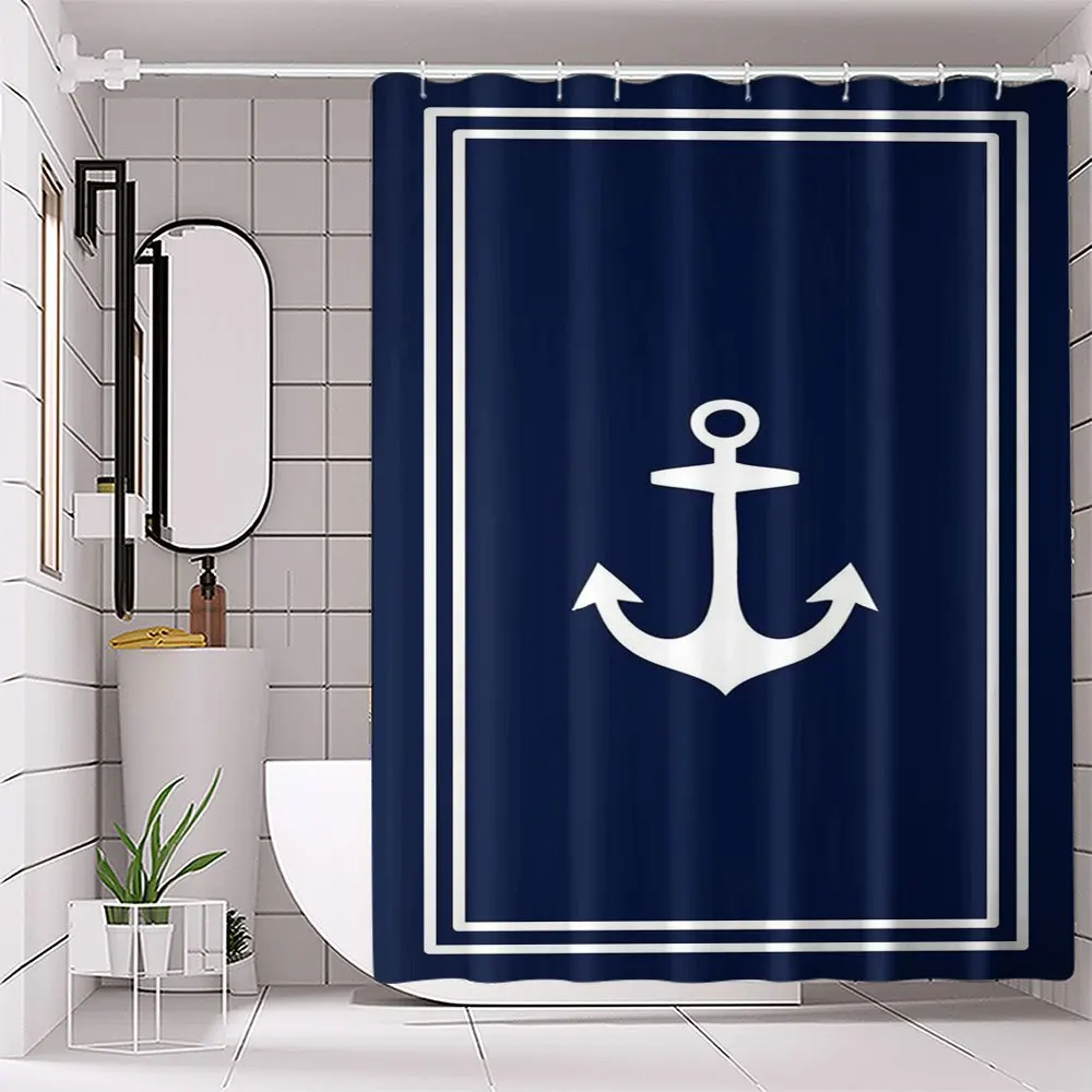 

1pc Ocean Anchor Winter Bathroom Curtain Digital Print Polyester Shower Curtain No-Hole Bathroom Partition Curtain