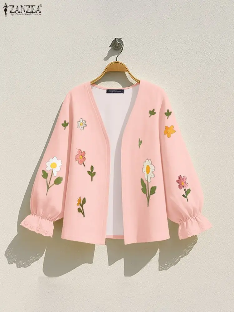 

ZANZEA 2025 Осенний кардиган с v-образным вырезом и длинными рукавами, женская блузка, повседневное кимоно, топы, кардиганы с цветочным принтом, рубашка, женская накидка