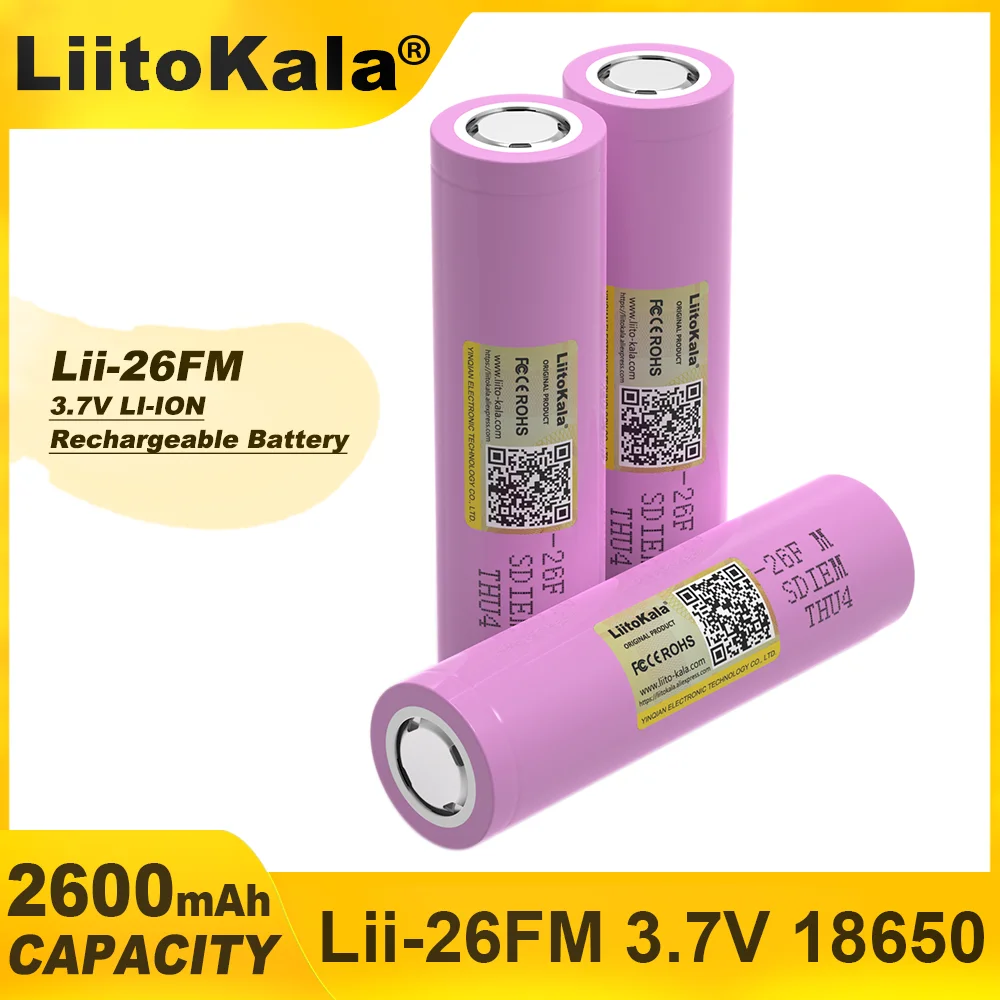 LiitoKala 3.7V 2600mAh 18650 Battery ICR18650 26FM Lithium ion Battery power bank battery baterias recargables