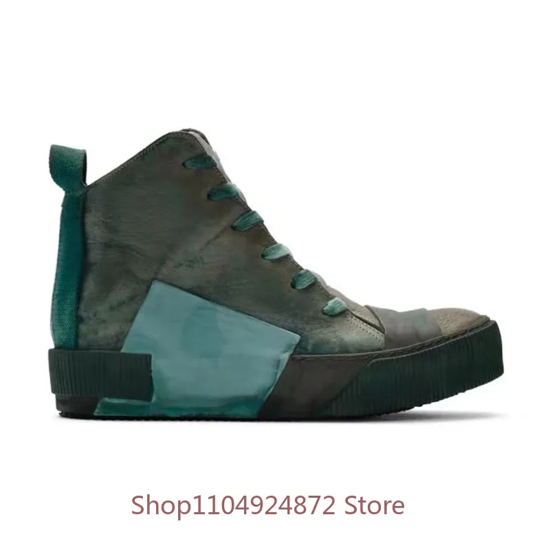 High End Fashion Thick Sole Outdoor High Top Casual Shoes Men's Flats Comfortable Genuine Leather Work Hiking Sport Male Shoes