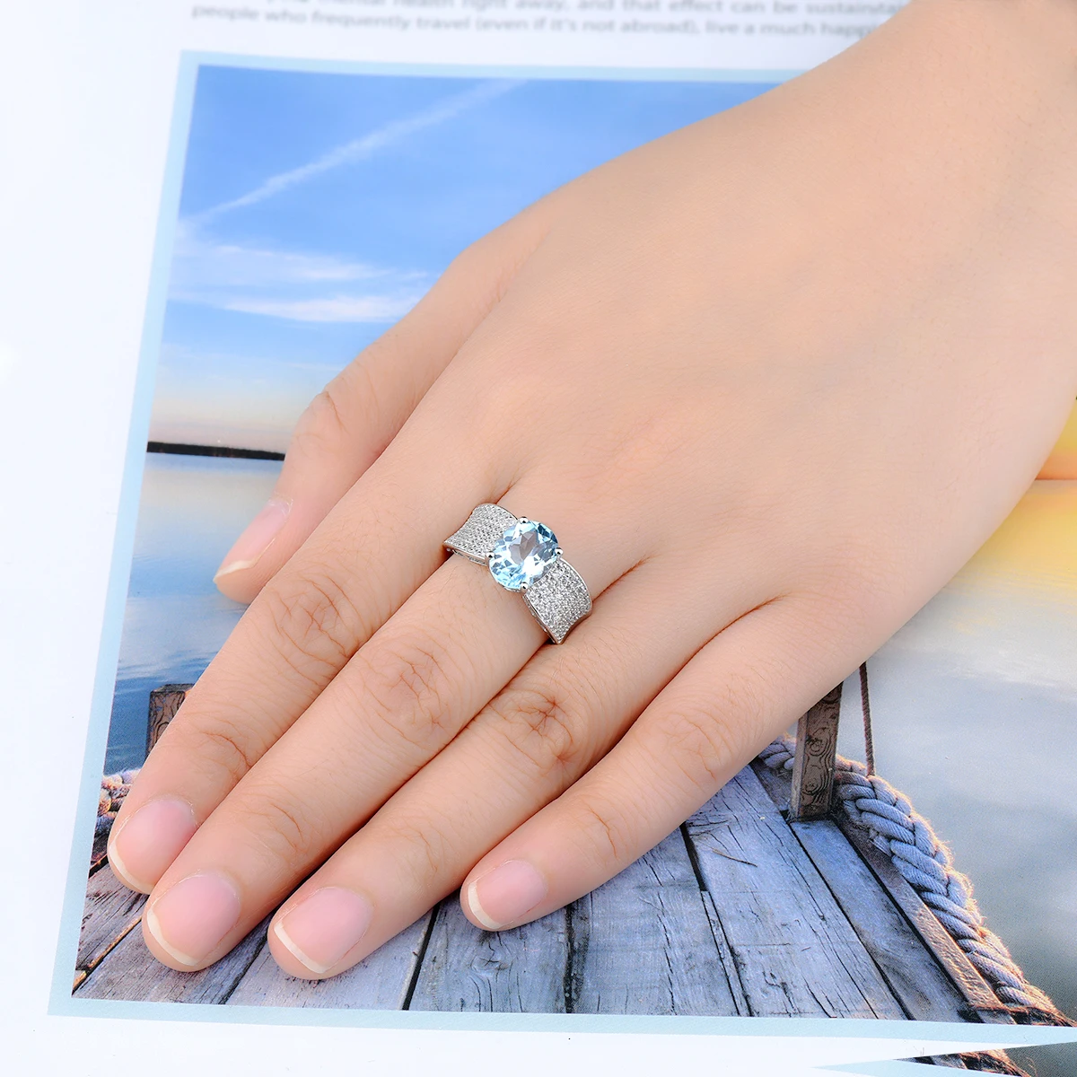 Genuine Sky Blue Topaz Silver Ring 3.5 Carats Natural Topaz Unisex Style Fine Jewelry Simple Classic Design S925 Jewelrys