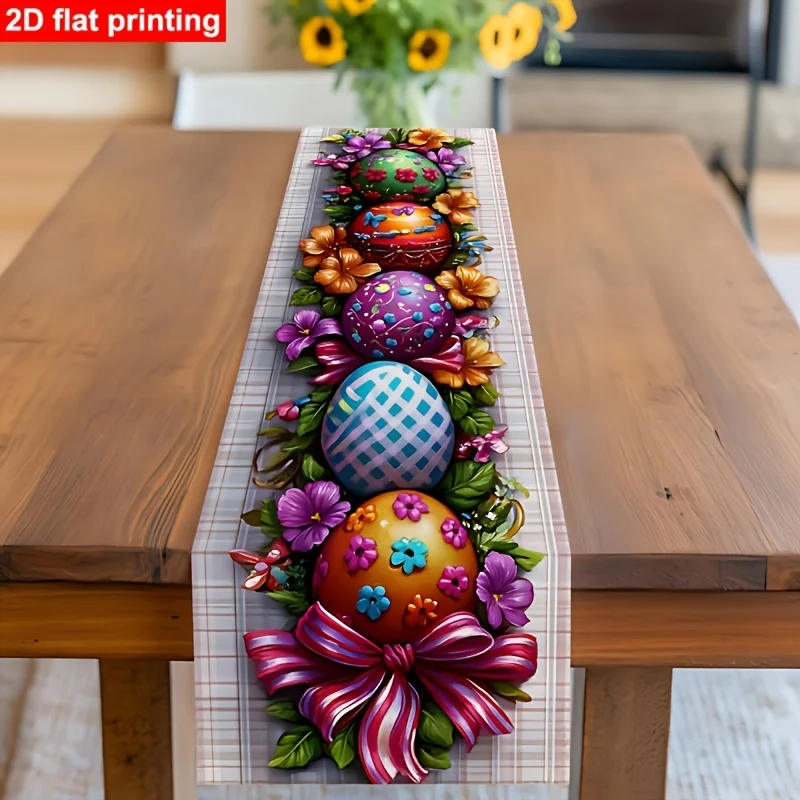 Chemin de table coloré en forme d'œuf de Pâques, motif floral et papillon, décoration printanière pour table à manger, fête de Pâques, 1 pièce