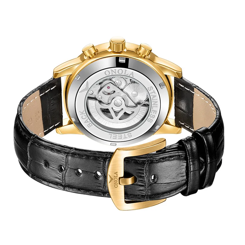 2023 New Brand Mechanical Automatic Vintage Watch for Men Dress Leather Luxury ONOLA Moon Phase Chronograph Character Watches