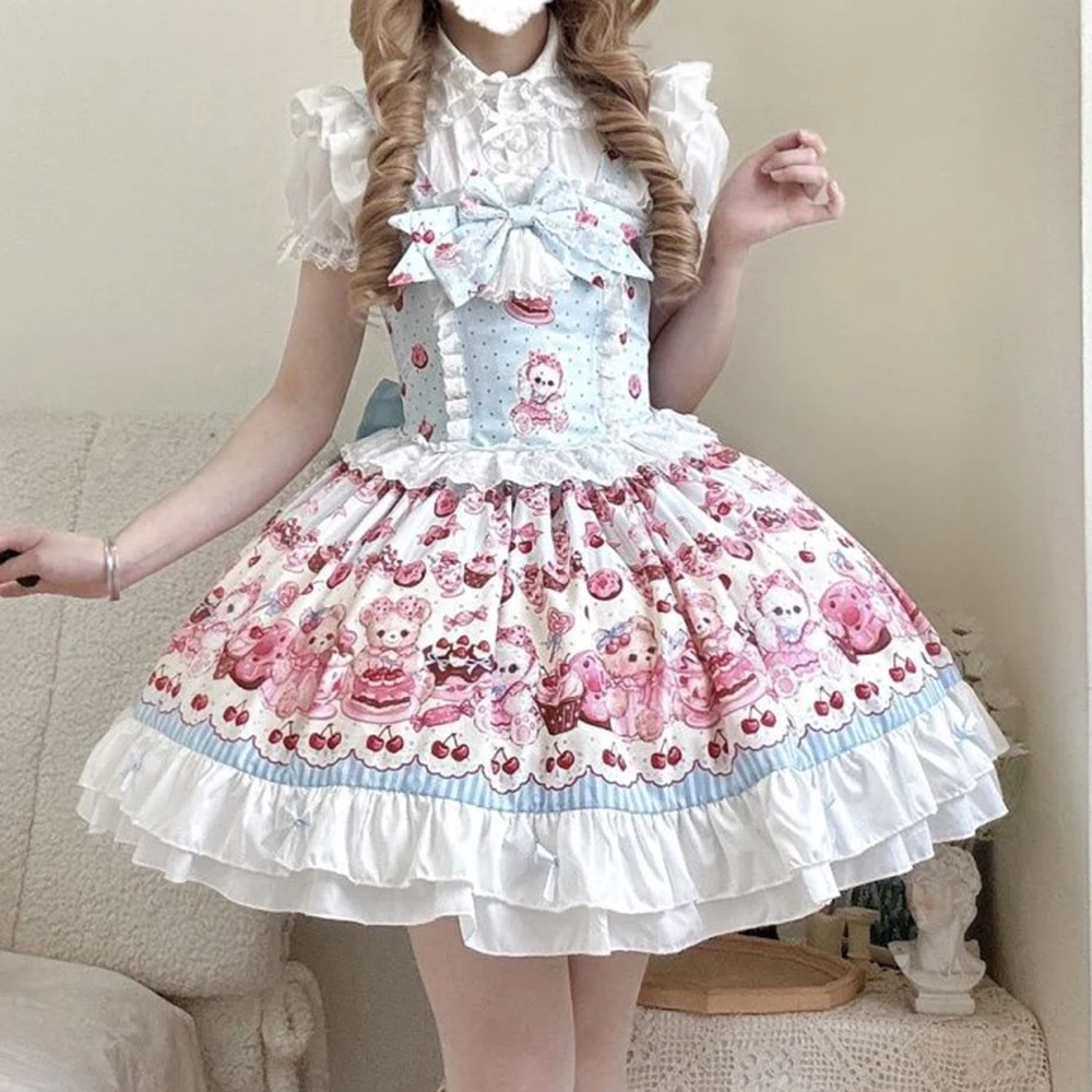 

Summer sweet and cute lolita jsk strap dress daily light lo skirt summer dress Regular Fit vestido feminino