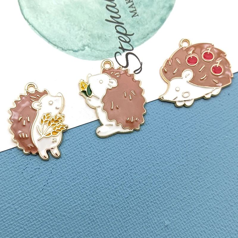 10Pcs Cute Cartoon Alloy Enamel Wheat Ear Hedgehog Necklace Pendant Diy Supplies Bracelet Mobile Phone Craftsmanship Accessories