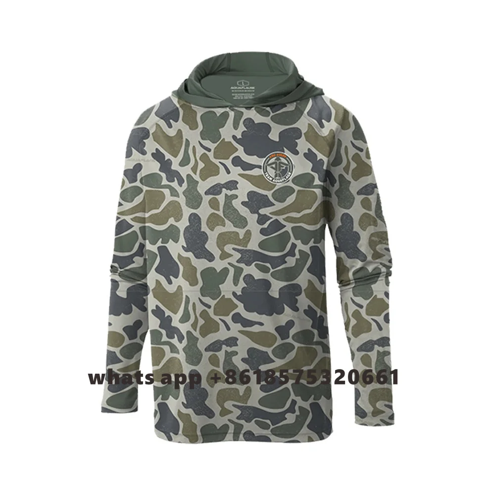 Aquaflage Sudadera con capucha de rendimiento para hombre, ropa de pesca de secado rápido, manga larga, Camuflaje Pro, equipo de pesca, protección UPF 50, Verano