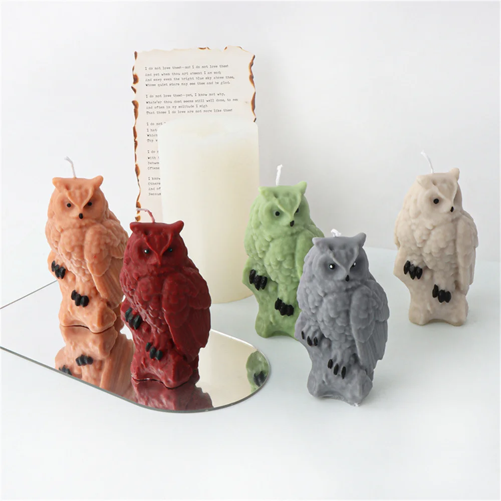 Tilted Head Owl Candle Silicone Mold DIY Cute Animal Owl Scented Candle Plaster Resin Soap Mould Cake Chocolate Molds Home Decor