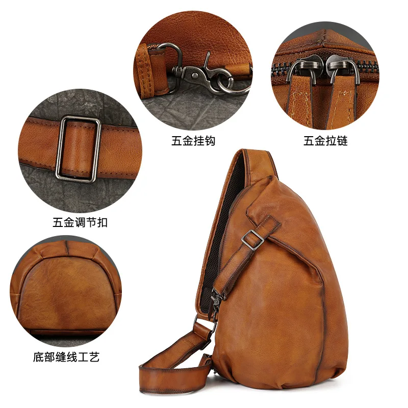 Handmade Vintage Handbag Chest Bag for Men Crossbody Bags for Men Male Style Sports Abs Material Fashion Motorcycle Travel