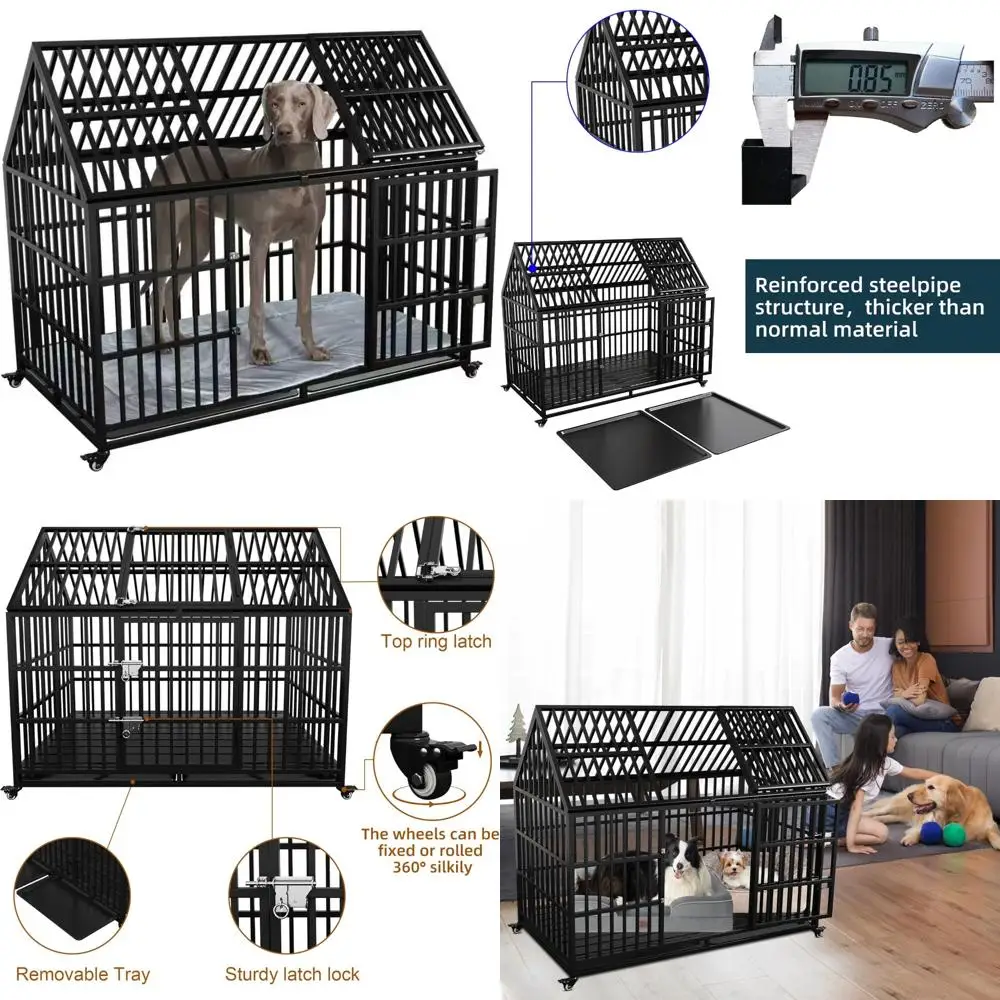 صندوق كلب متين مقاس 54 بوصة مع حصيرة، قفص كلب آمن قابل للقفل، حل عالي القلق للأبواب المزدوجة