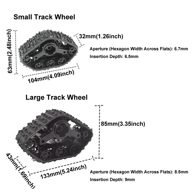 6.7/8.5mm Shaft Diameter All-Terrain Snow Wheel Front/Rear Tracked Winter Tyre Replacement for Off-Road Crawler RC Vehicle Model