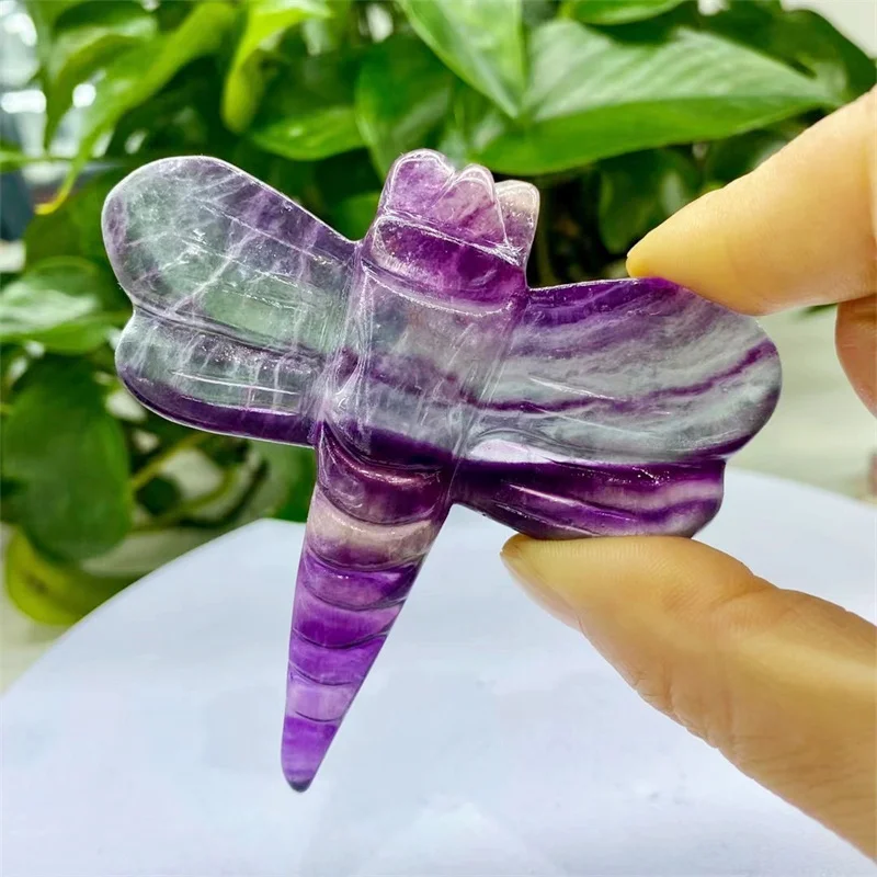 7CM Natural Fluorite Dragonfly Statue Hand-carved Figurine Animal Home Decoration And Stones Healing Gift 1pcs