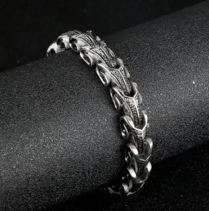 New Viking Ouroboros vintage punk bracelet for men stainless steel fashion Jewelry hippop street culture with wooden box