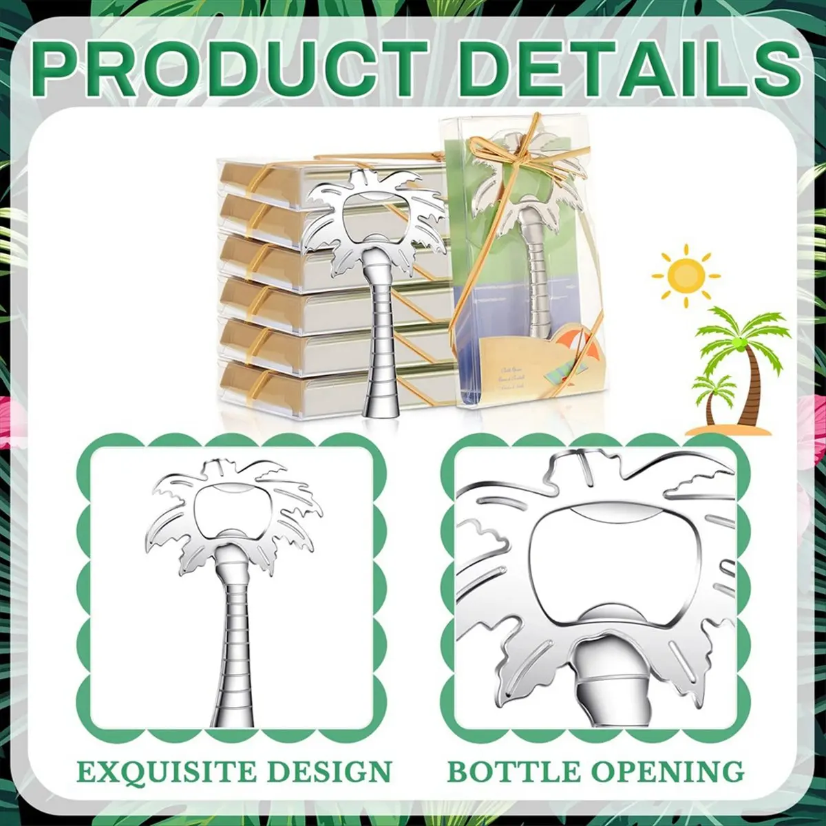 MALL 10pcs Coconut Tree Bottle Opener for Wedding Shower Guest Gifts Souvenirs for Wedding Favor Supplies Gold