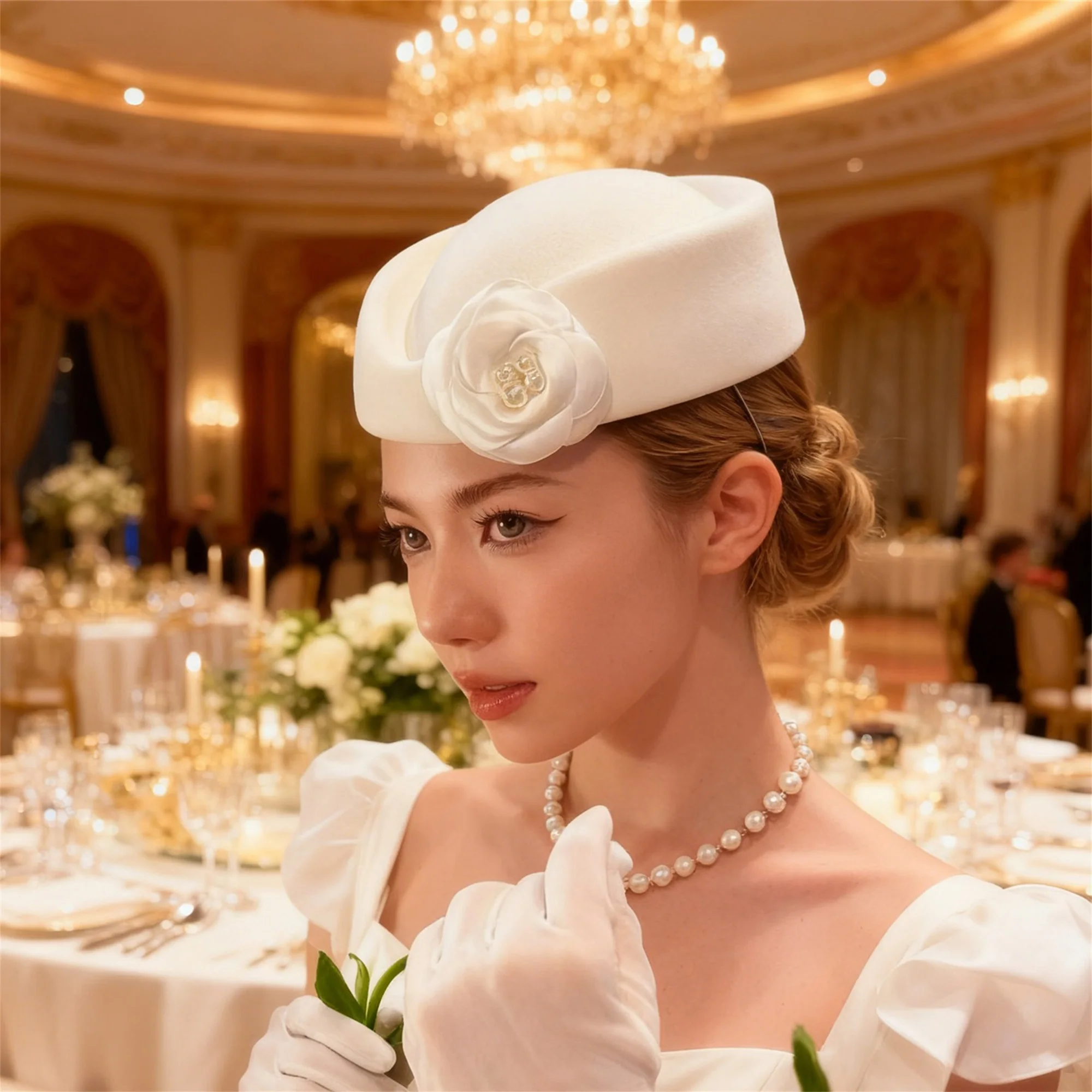 قبعة مخملية أنيقة مع زخرفة اللؤلؤ، قبعة رسام على الطراز الفرنسي العتيق، أغطية رأس عصرية للسيدات #5
