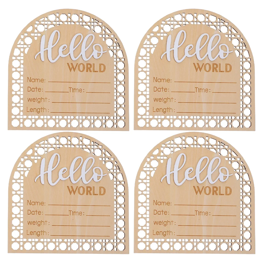 4 Pcs Commemorative Wooden Sign Baby Announcement Plate Birth Signs Welcome New Born Girl Newborn Nursery