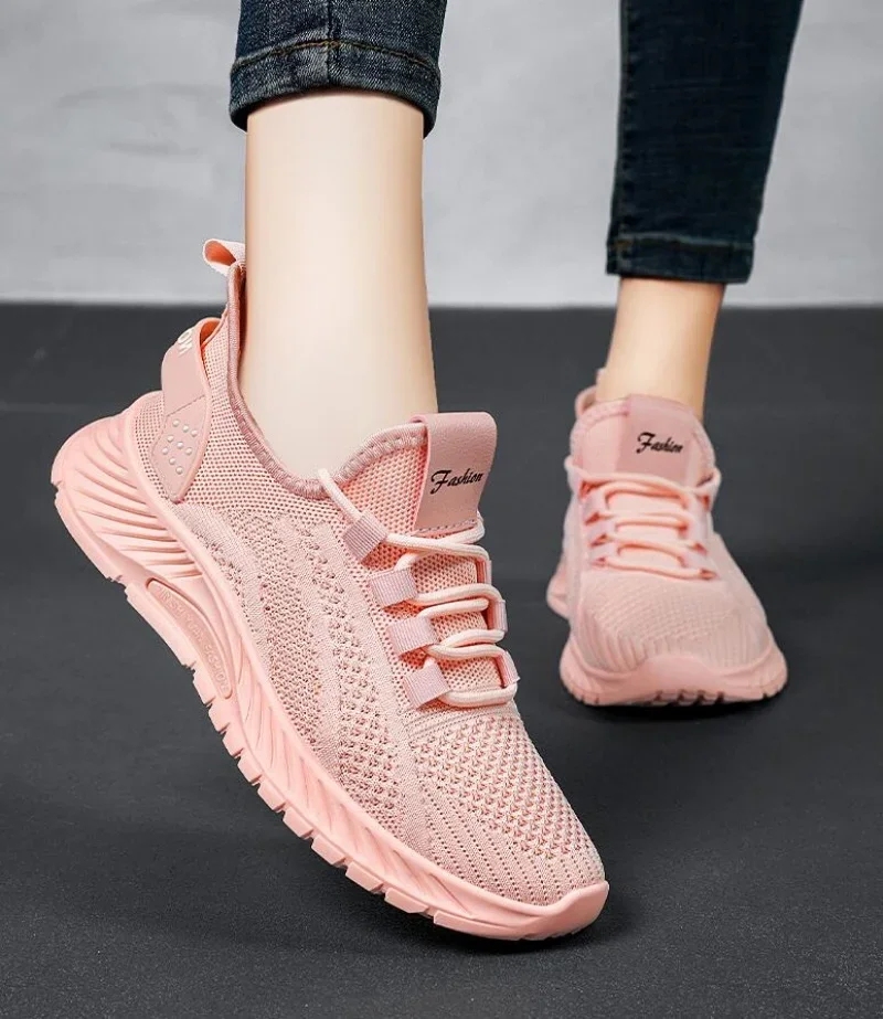 New Women Lace Up Shoes Sporty Outdoor Flying weaving Sneakers Comfort Lightweight Non Slip Athletic Shoes for Gym Work Casual