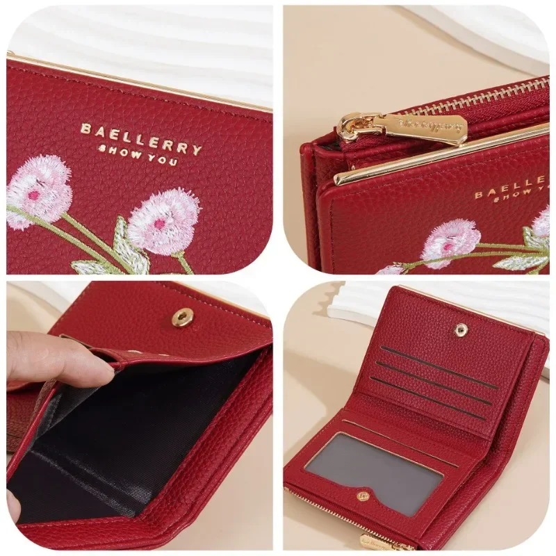 Women's Embroidered PU Leather Wallet: Slim Zip-Around Design with Multiple Card Slots & Dedicated Coin Pocket