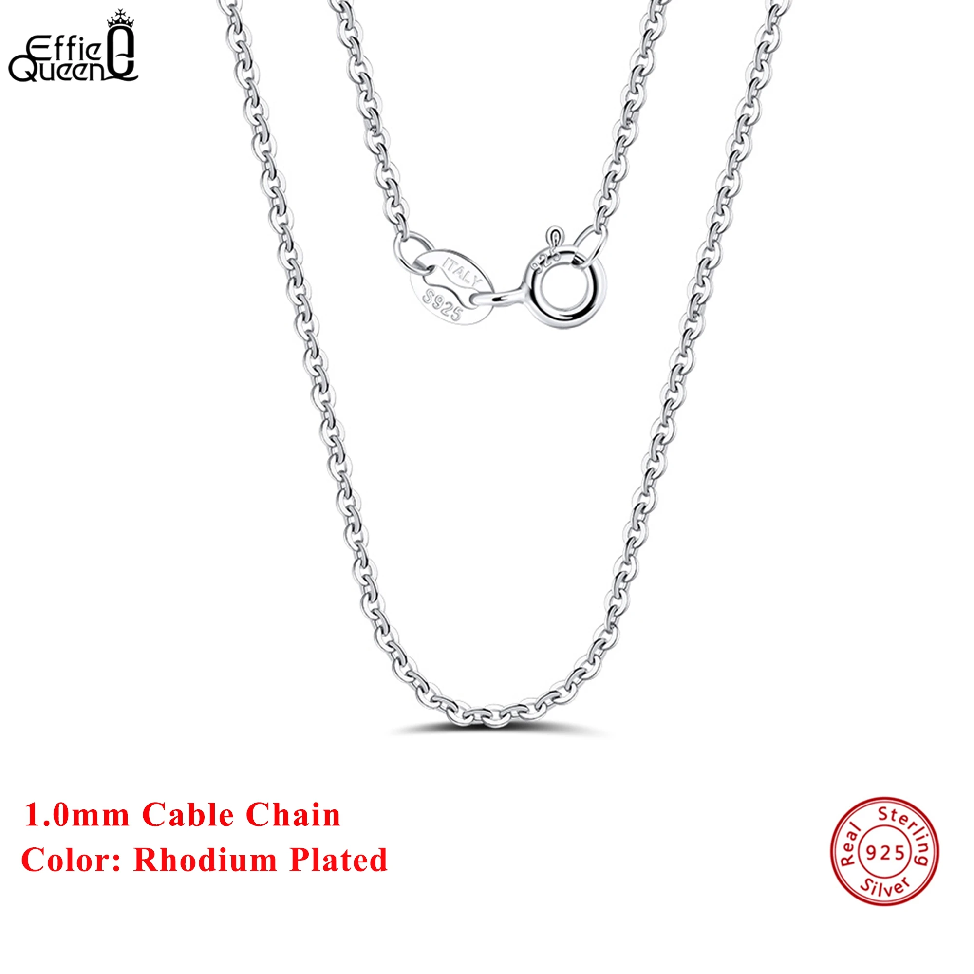 Effie Queen 925 Silver Basic Chain Necklace Woman Neck Chain 45cm 1mm Cable Chain Necklaces 18K Gold  Jewelry Wholesale SC06-18K
