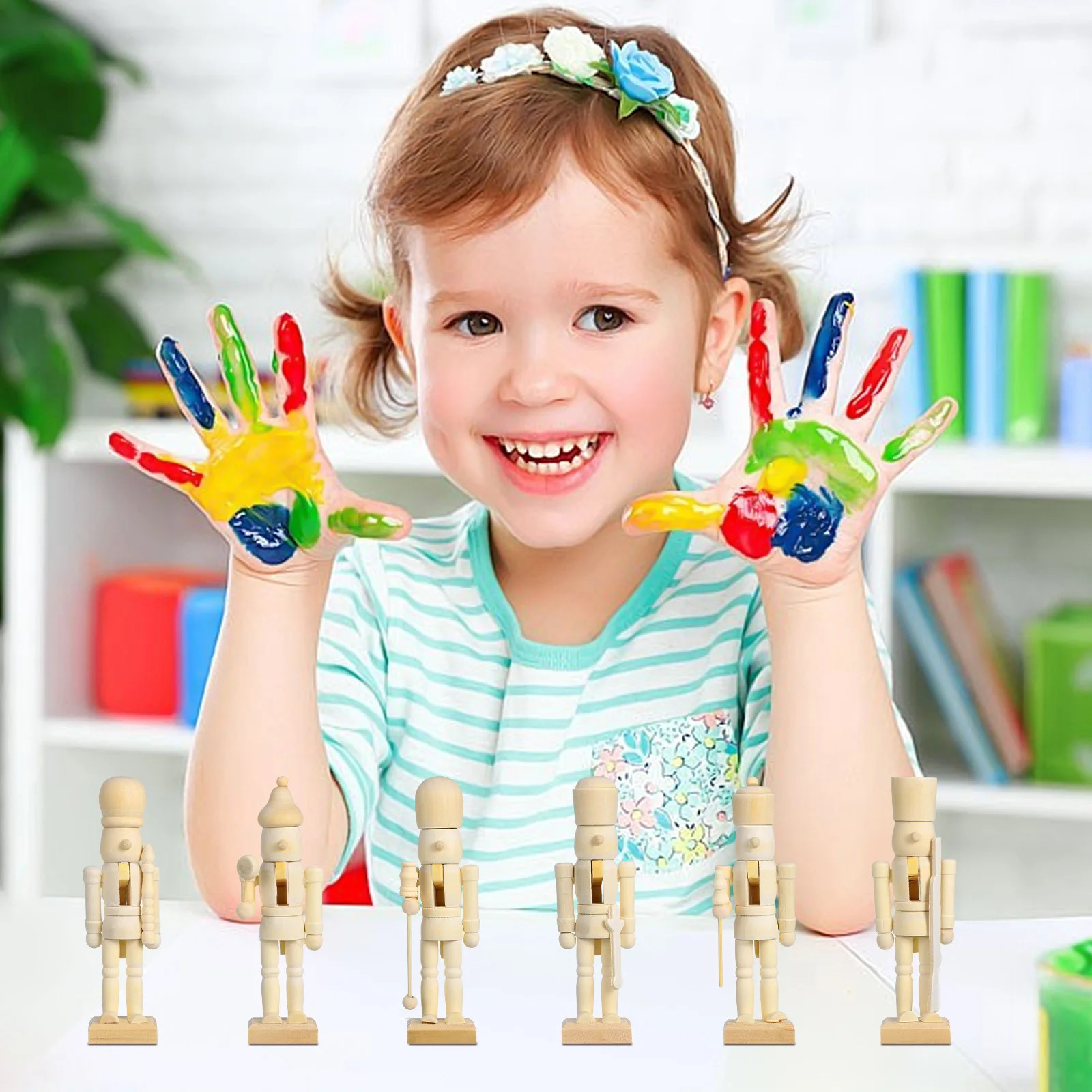 

12pcs Unfinished Wood Puppet Decorative Ornament Home Bedroom Living Room Xmas Diy Decoration Wooden Mini Nutcracker Adornment