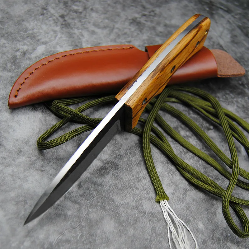 MR.GH Manual forging 440c straight knife outdoor survival knife hunting fishing multi-purpose knife distribution leather cover