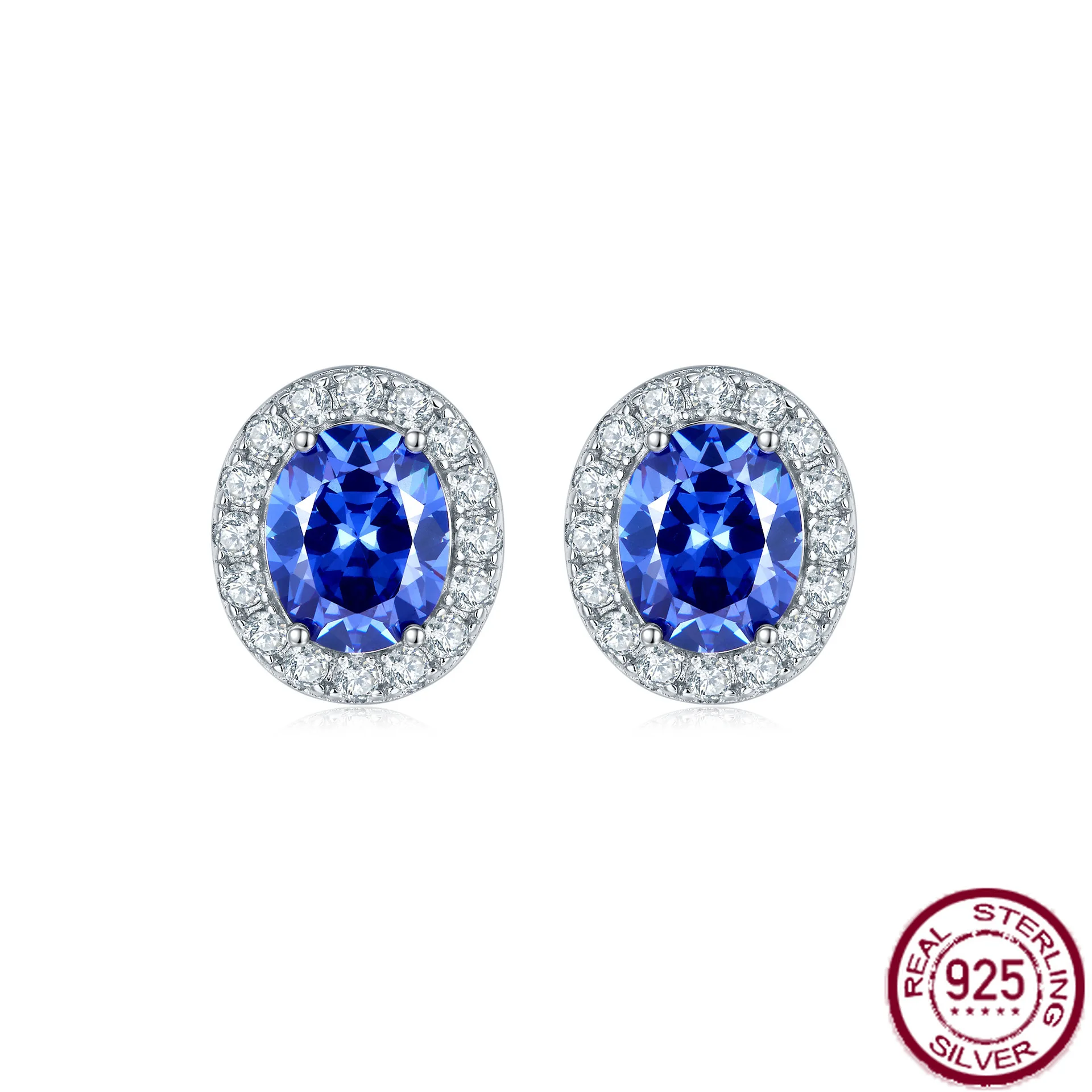 

New popular s925 pure silver royal blue 3-carat earrings luxurious luxury fashion ring wedding jewelry