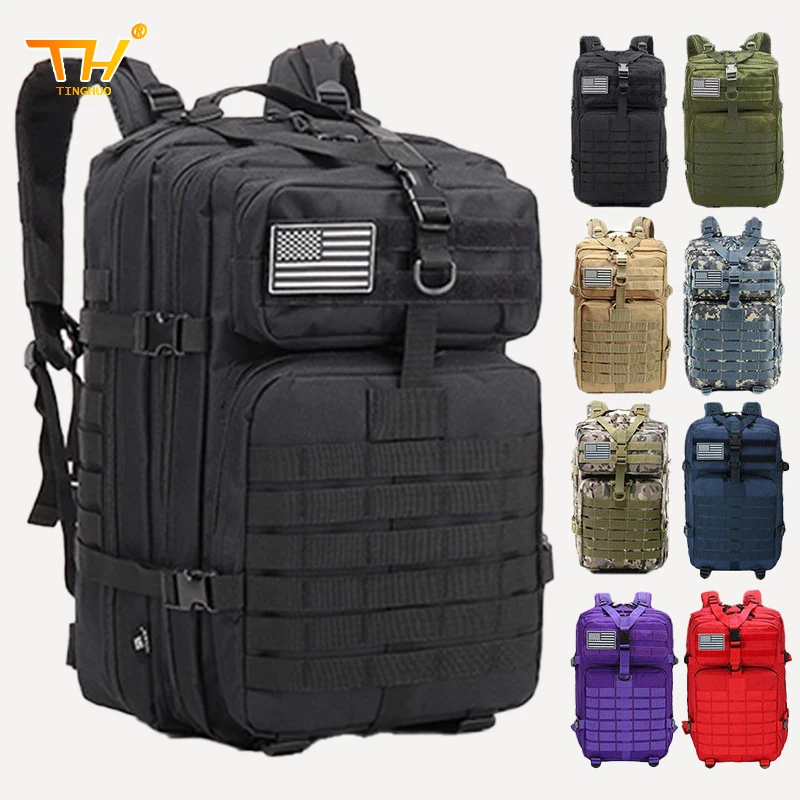 Qt & qy 45l tático mochila saco de sobrevivência caça molle mochila ginásio para homens edc caminhadas ao ar livre mochila bruxa garrafa titular