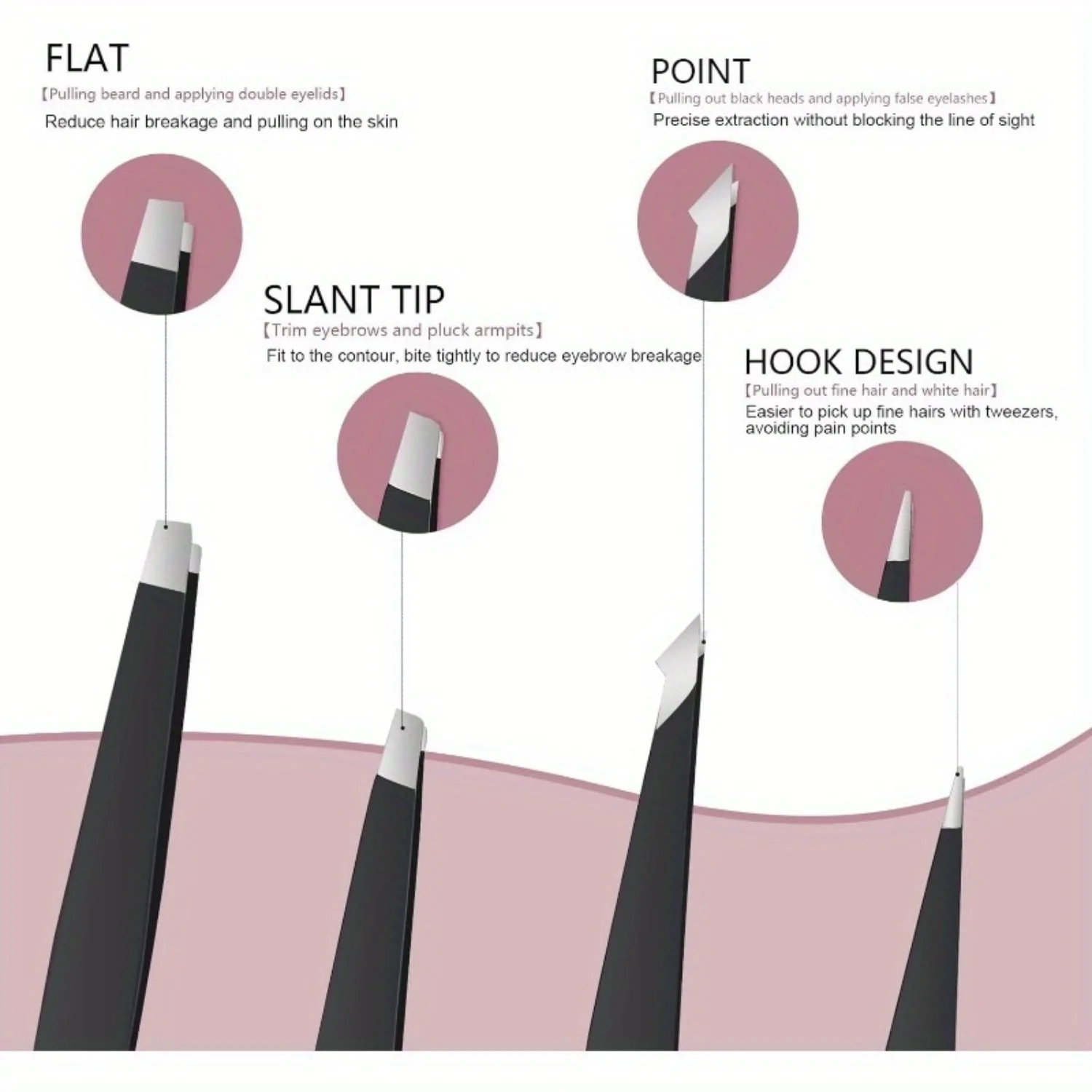 4pcs/Set Premium Eyebrow Tweezers Collection - High-Precision Stainless Steel Tweezers for Facial Hair and Inner Hair Removal wi